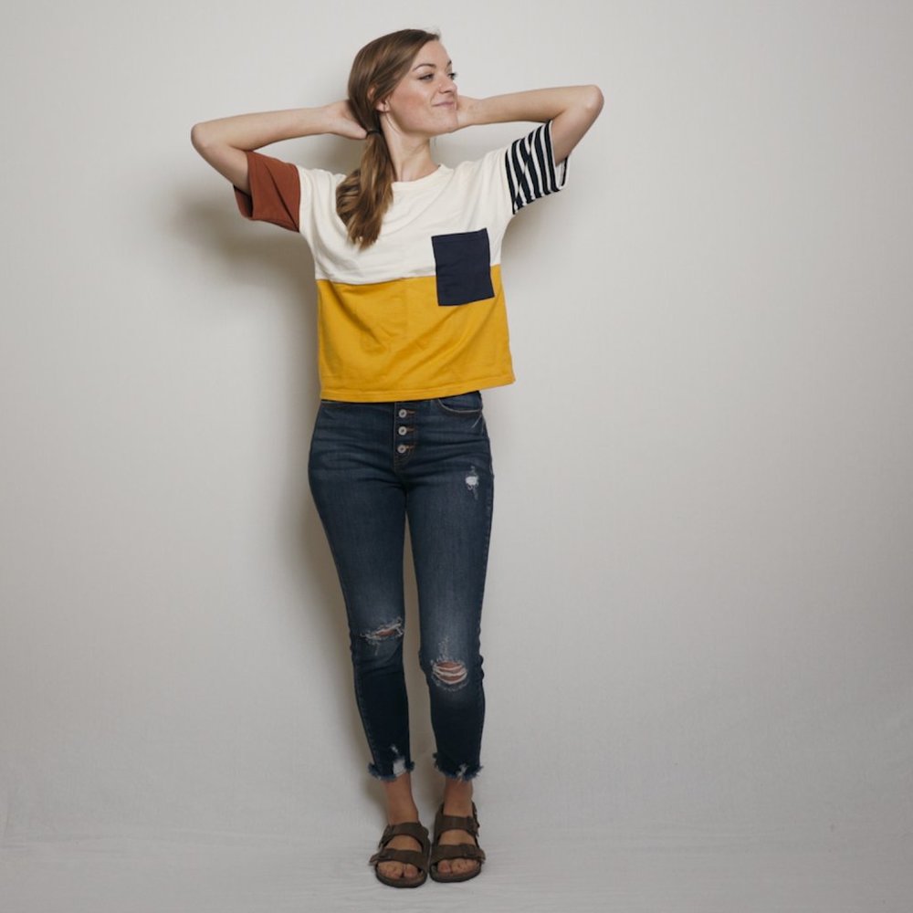 Roolee XS Color Block Pocket Box Tee